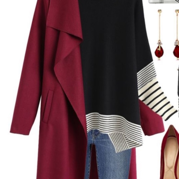 Sz M Chicwish Free Myself Woolblend Deep Red Coat - Picture 3 of 16